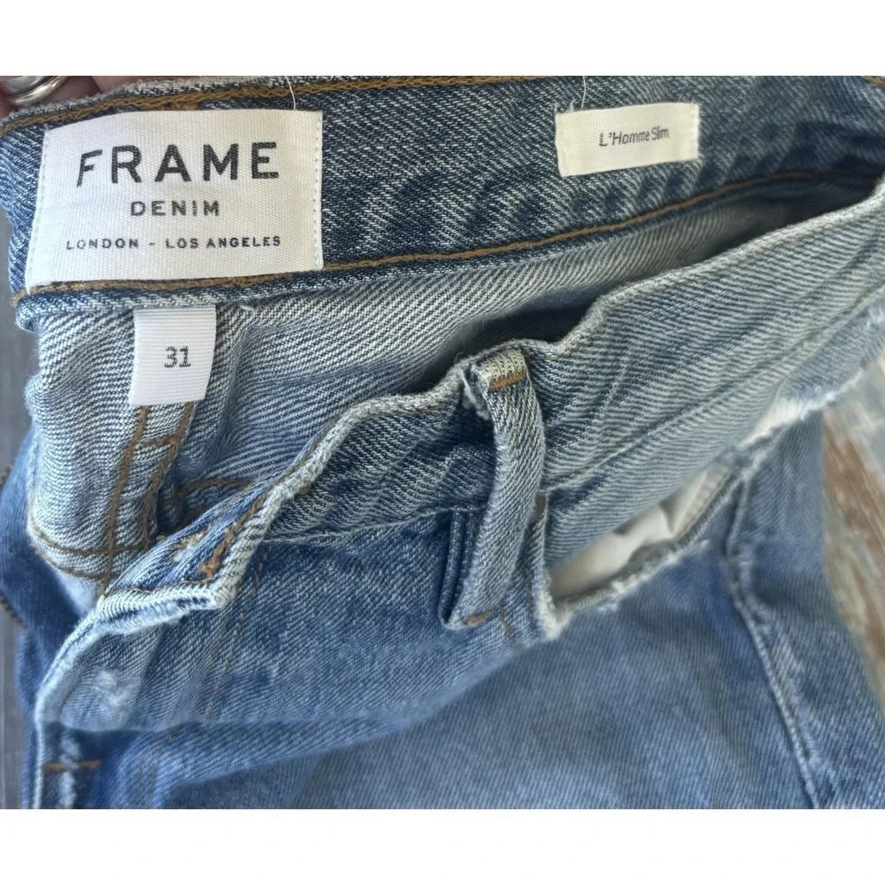 FRAME DENIM SLIM FIT L'HOMME RAW EDGE DISTRESS BLUE JEANS MENS SIZE 31